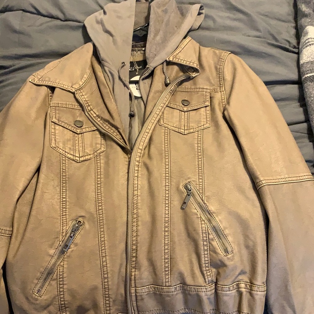 Hooded faux leather jacket